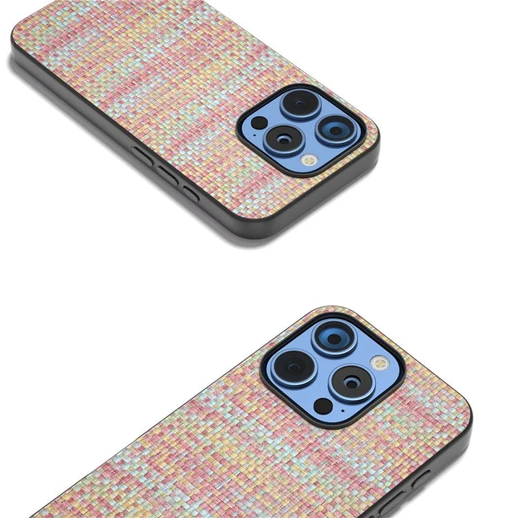 For iPhone 16 Pro Case Plaid Texture Leather+PC+TPU Anti-Scratch Phone Cover