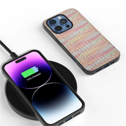 For iPhone 16 Pro Case Plaid Texture Leather+PC+TPU Anti-Scratch Phone Cover