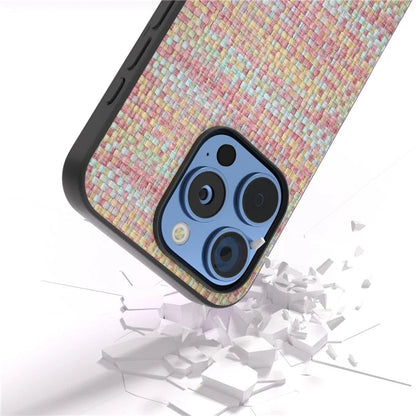 For iPhone 16 Pro Case Plaid Texture Leather+PC+TPU Anti-Scratch Phone Cover
