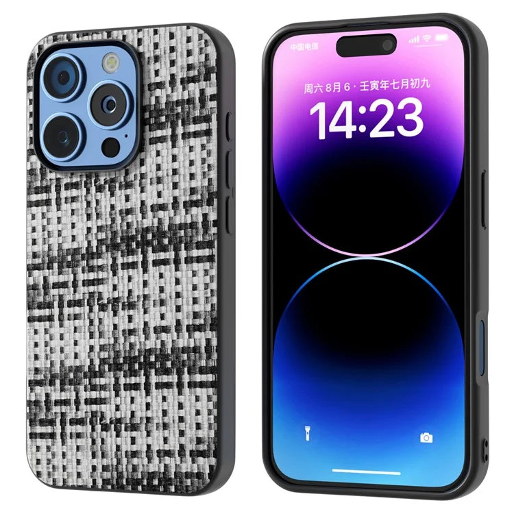 For iPhone 16 Pro Case Plaid Texture Leather+PC+TPU Anti-Scratch Phone Cover