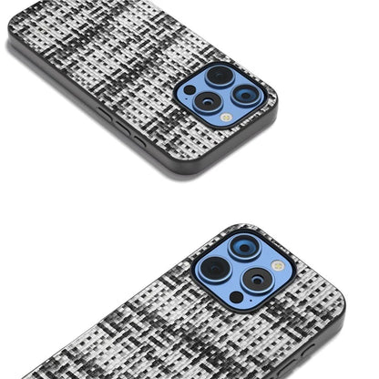 For iPhone 16 Pro Case Plaid Texture Leather+PC+TPU Anti-Scratch Phone Cover