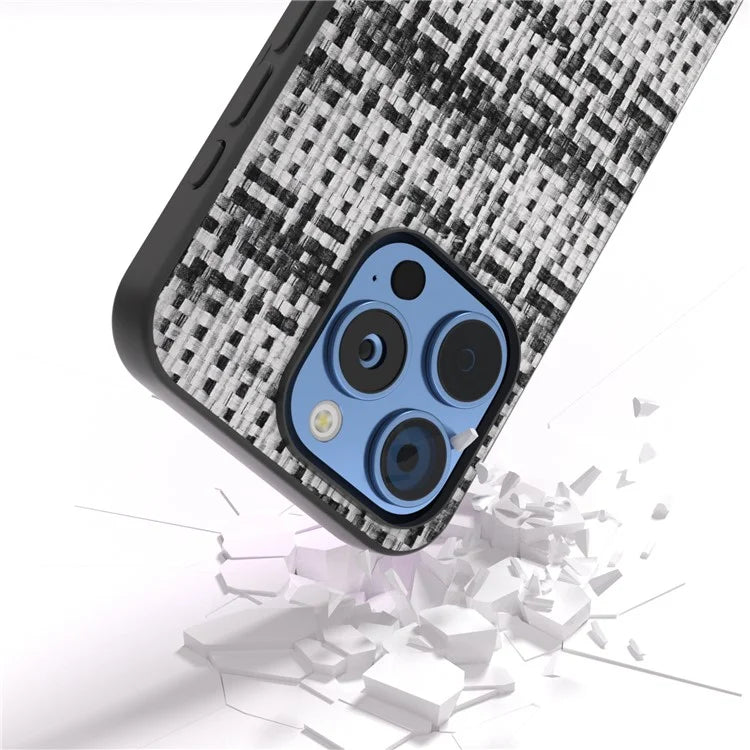 For iPhone 16 Pro Case Plaid Texture Leather+PC+TPU Anti-Scratch Phone Cover