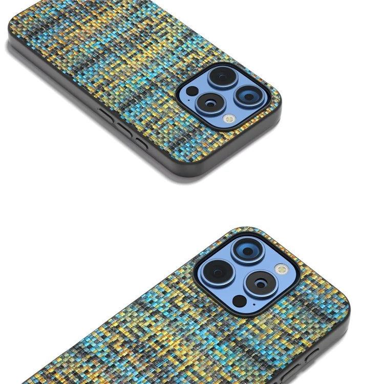 For iPhone 16 Pro Case Plaid Texture Leather+PC+TPU Anti-Scratch Phone Cover