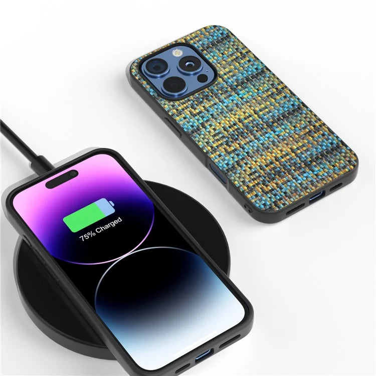 For iPhone 16 Pro Case Plaid Texture Leather+PC+TPU Anti-Scratch Phone Cover