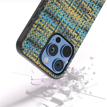 For iPhone 16 Pro Case Plaid Texture Leather+PC+TPU Anti-Scratch Phone Cover