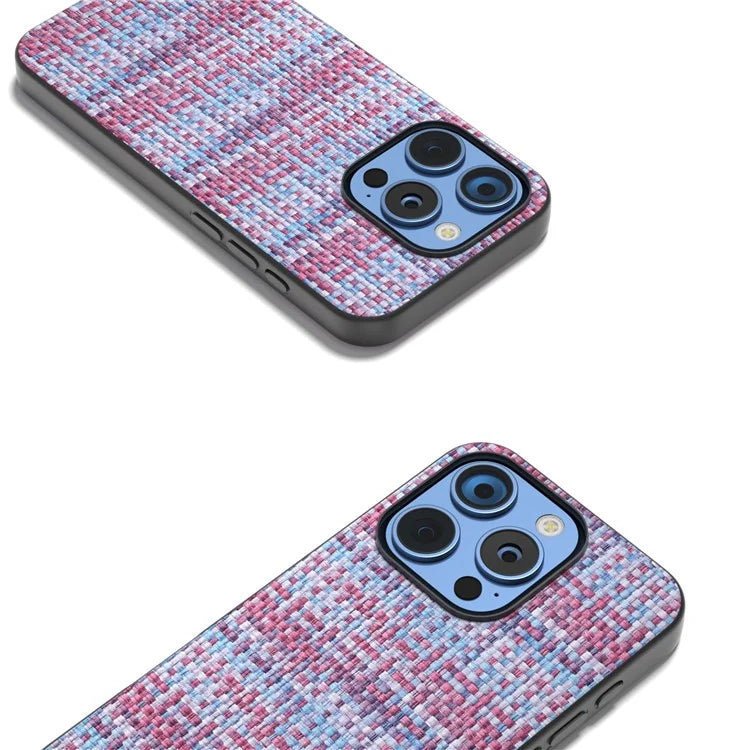 For iPhone 16 Pro Case Plaid Texture Leather+PC+TPU Anti-Scratch Phone Cover