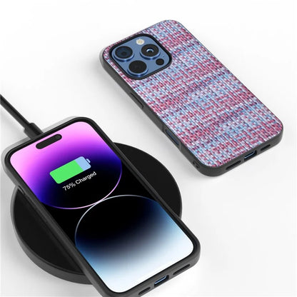 For iPhone 16 Pro Case Plaid Texture Leather+PC+TPU Anti-Scratch Phone Cover