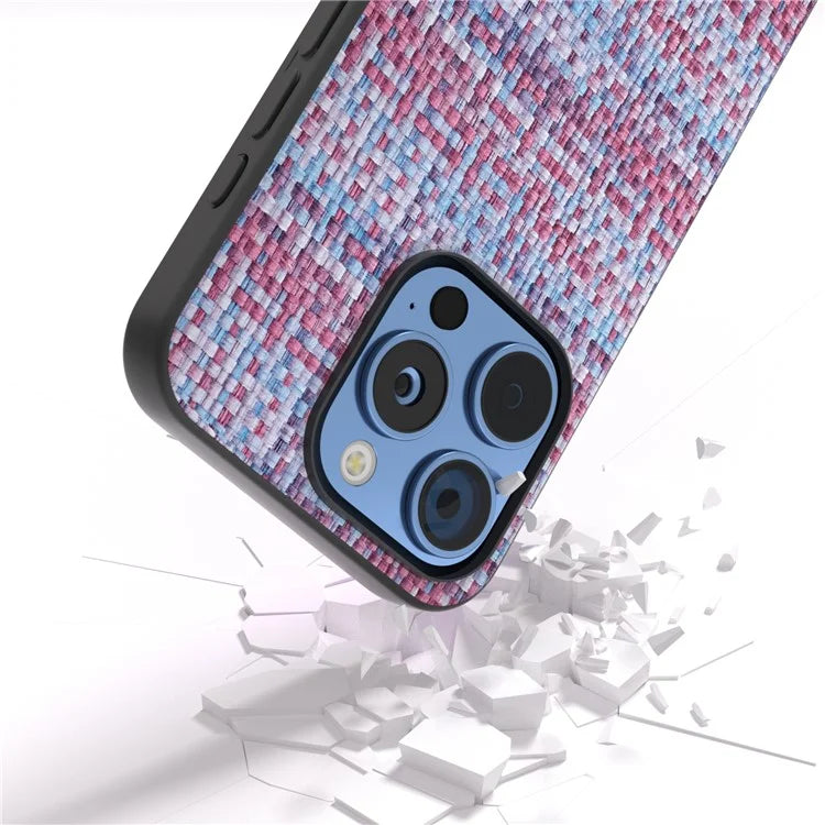 For iPhone 16 Pro Case Plaid Texture Leather+PC+TPU Anti-Scratch Phone Cover