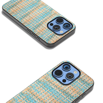 For iPhone 16 Pro Case Plaid Texture Leather+PC+TPU Anti-Scratch Phone Cover