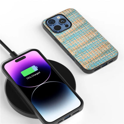For iPhone 16 Pro Case Plaid Texture Leather+PC+TPU Anti-Scratch Phone Cover