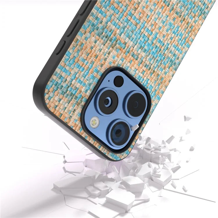 For iPhone 16 Pro Case Plaid Texture Leather+PC+TPU Anti-Scratch Phone Cover