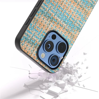 For iPhone 16 Pro Case Plaid Texture Leather+PC+TPU Anti-Scratch Phone Cover
