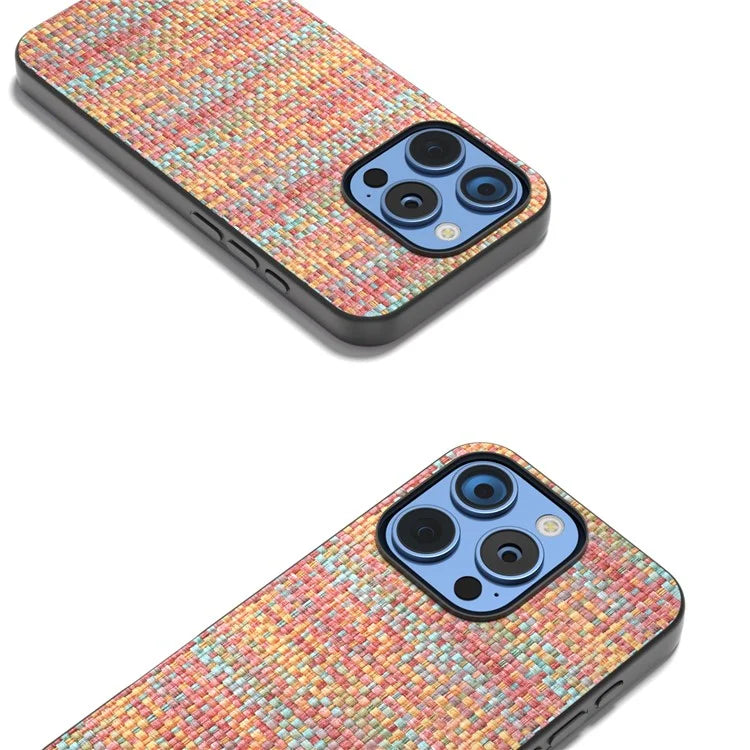 For iPhone 16 Pro Case Plaid Texture Leather+PC+TPU Anti-Scratch Phone Cover