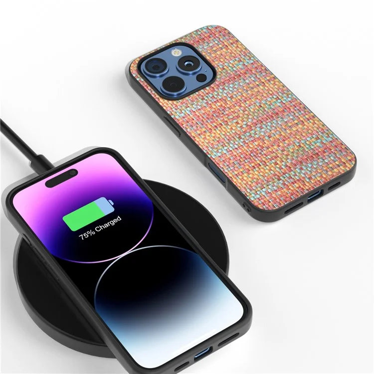 For iPhone 16 Pro Case Plaid Texture Leather+PC+TPU Anti-Scratch Phone Cover