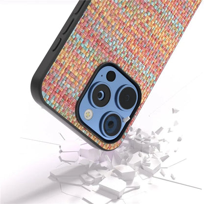 For iPhone 16 Pro Case Plaid Texture Leather+PC+TPU Anti-Scratch Phone Cover