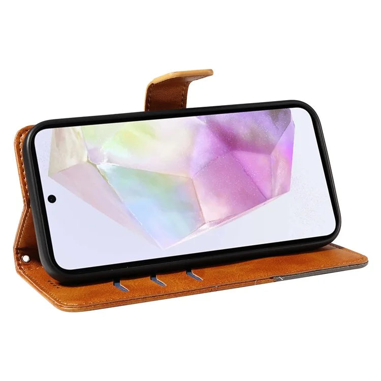 For Samsung Galaxy A35 5G Case Magnetic Clasp Leather Phone Cover Imprinted Geometric Line