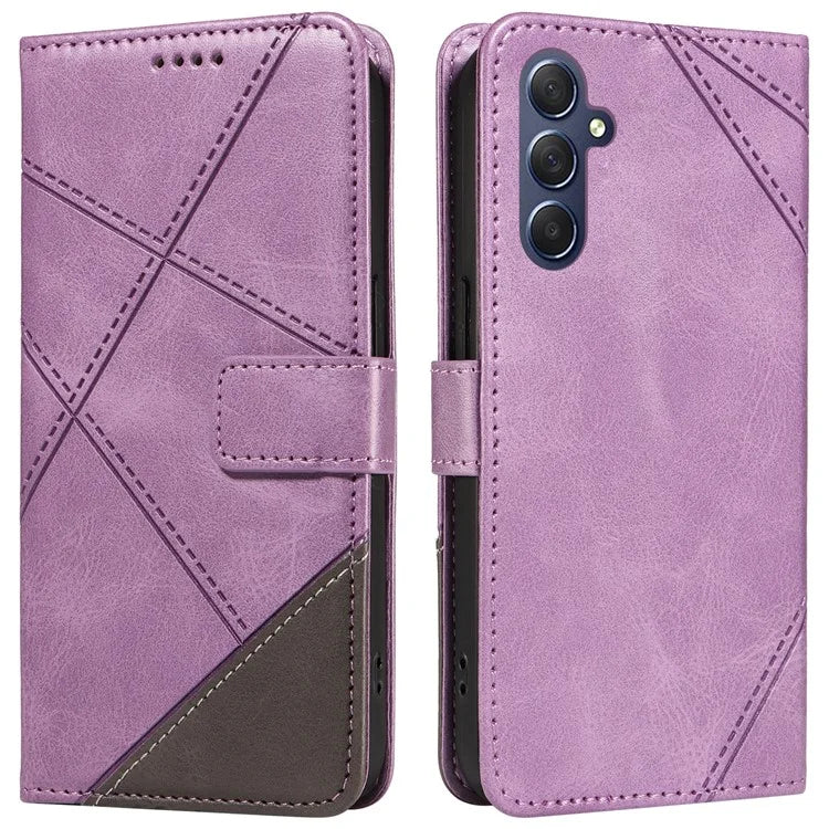 For Samsung Galaxy A35 5G Case Magnetic Clasp Leather Phone Cover Imprinted Geometric Line