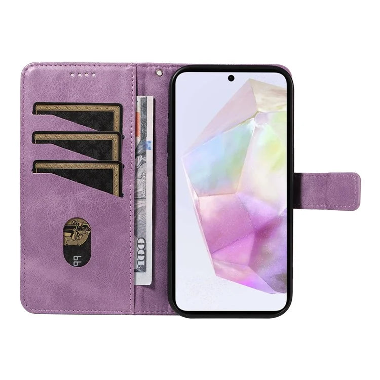 For Samsung Galaxy A35 5G Case Magnetic Clasp Leather Phone Cover Imprinted Geometric Line