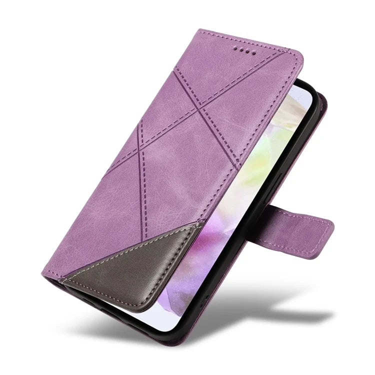 For Samsung Galaxy A35 5G Case Magnetic Clasp Leather Phone Cover Imprinted Geometric Line