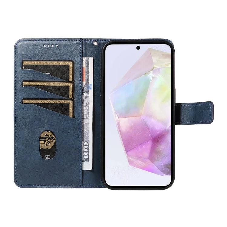 For Samsung Galaxy A35 5G Case Magnetic Clasp Leather Phone Cover Imprinted Geometric Line
