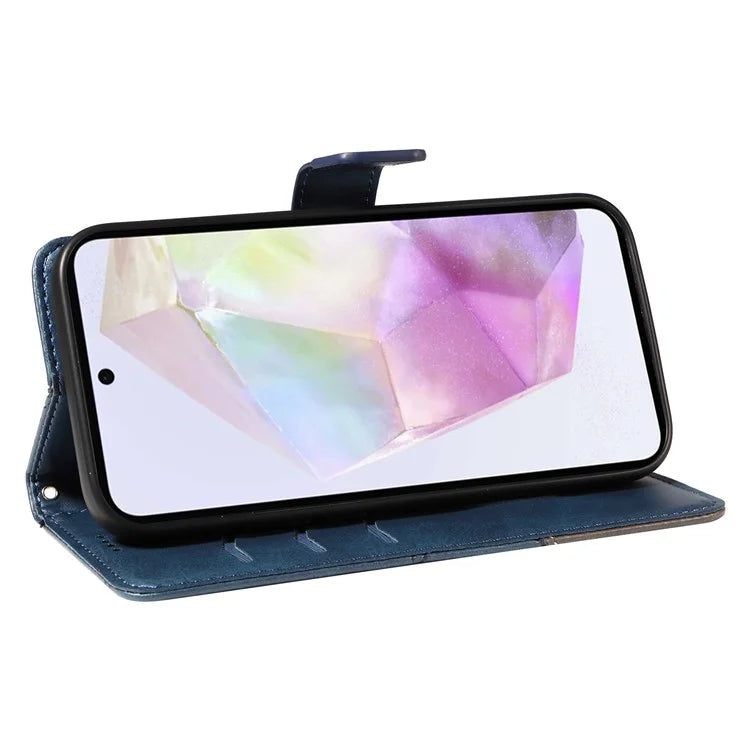 For Samsung Galaxy A35 5G Case Magnetic Clasp Leather Phone Cover Imprinted Geometric Line