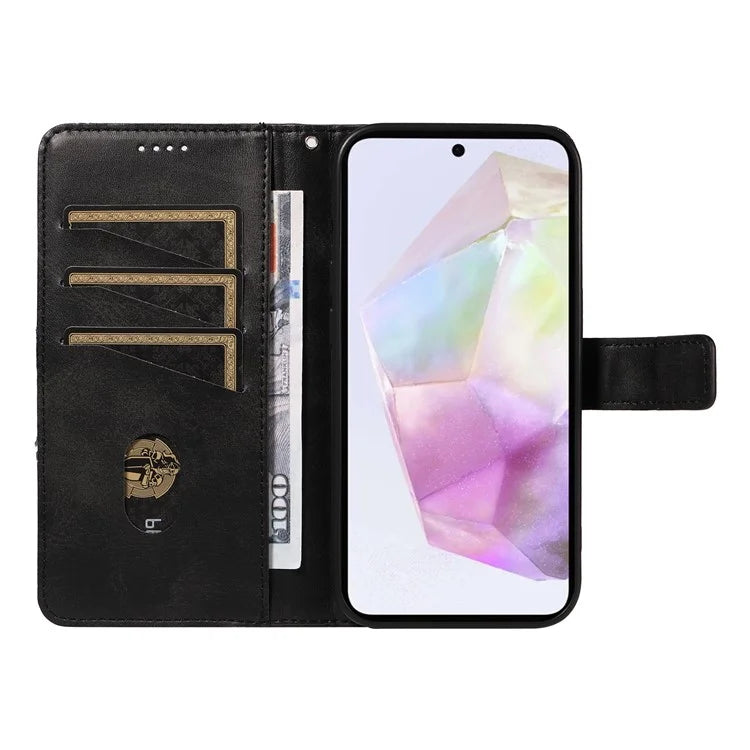 For Samsung Galaxy A35 5G Case Magnetic Clasp Leather Phone Cover Imprinted Geometric Line