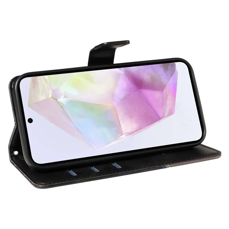 For Samsung Galaxy A35 5G Case Magnetic Clasp Leather Phone Cover Imprinted Geometric Line