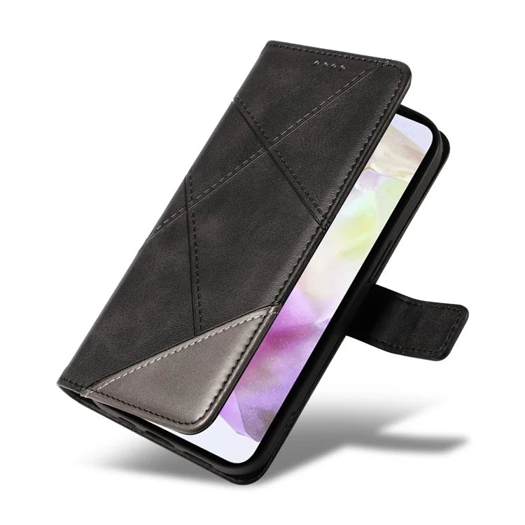 For Samsung Galaxy A35 5G Case Magnetic Clasp Leather Phone Cover Imprinted Geometric Line