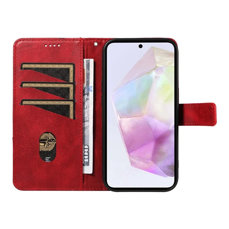 For Samsung Galaxy A35 5G Case Magnetic Clasp Leather Phone Cover Imprinted Geometric Line