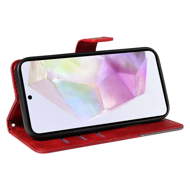 For Samsung Galaxy A35 5G Case Magnetic Clasp Leather Phone Cover Imprinted Geometric Line