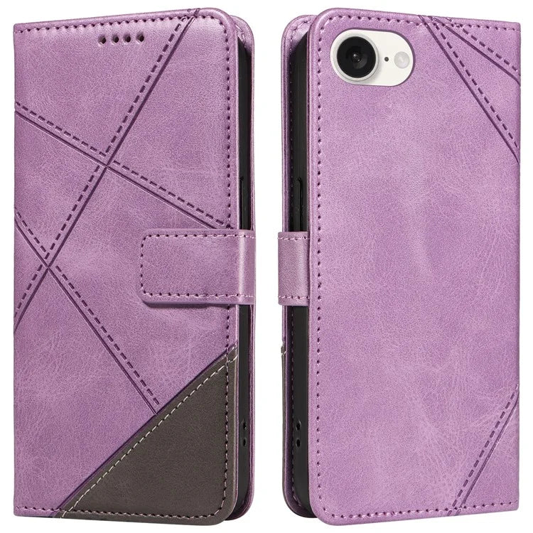 For iPhone SE (2024) Case Leather Card Holder Phone Cover Geometric Line