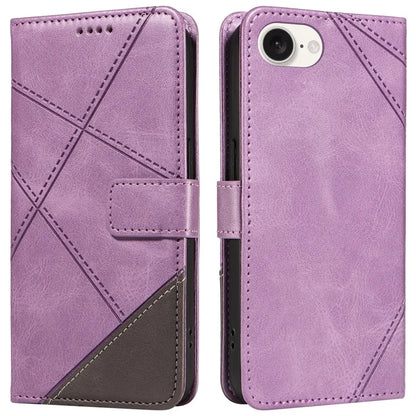 For iPhone SE (2024) Case Leather Card Holder Phone Cover Geometric Line