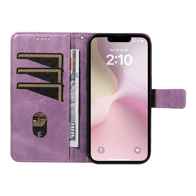 For iPhone SE (2024) Case Leather Card Holder Phone Cover Geometric Line