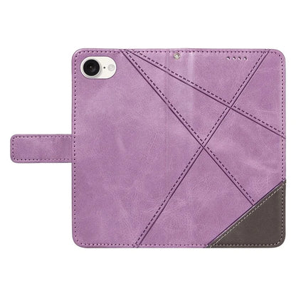 For iPhone SE (2024) Case Leather Card Holder Phone Cover Geometric Line
