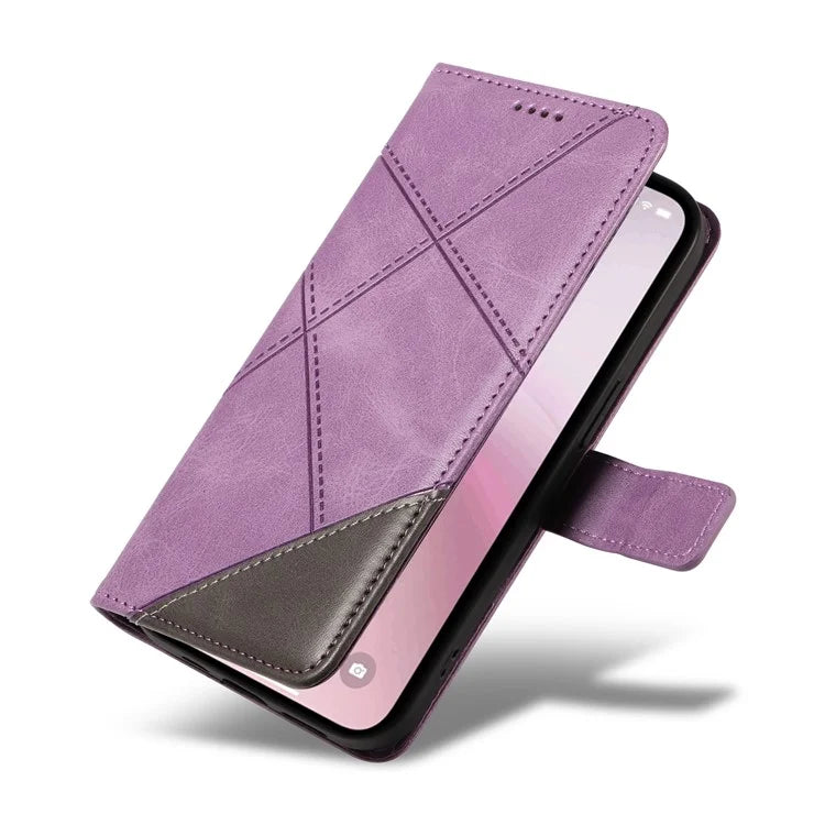 For iPhone SE (2024) Case Leather Card Holder Phone Cover Geometric Line
