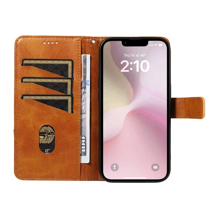For iPhone SE (2024) Case Leather Card Holder Phone Cover Geometric Line