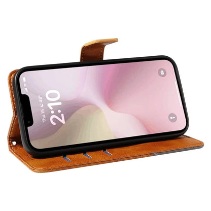 For iPhone SE (2024) Case Leather Card Holder Phone Cover Geometric Line