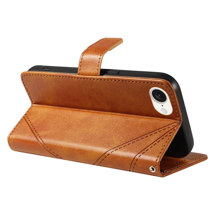 For iPhone SE (2024) Case Leather Card Holder Phone Cover Geometric Line