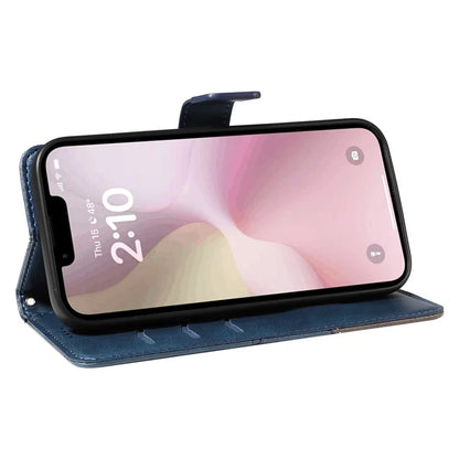 For iPhone SE (2024) Case Leather Card Holder Phone Cover Geometric Line