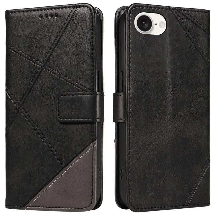 For iPhone SE (2024) Case Leather Card Holder Phone Cover Geometric Line