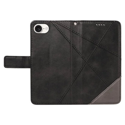 For iPhone SE (2024) Case Leather Card Holder Phone Cover Geometric Line
