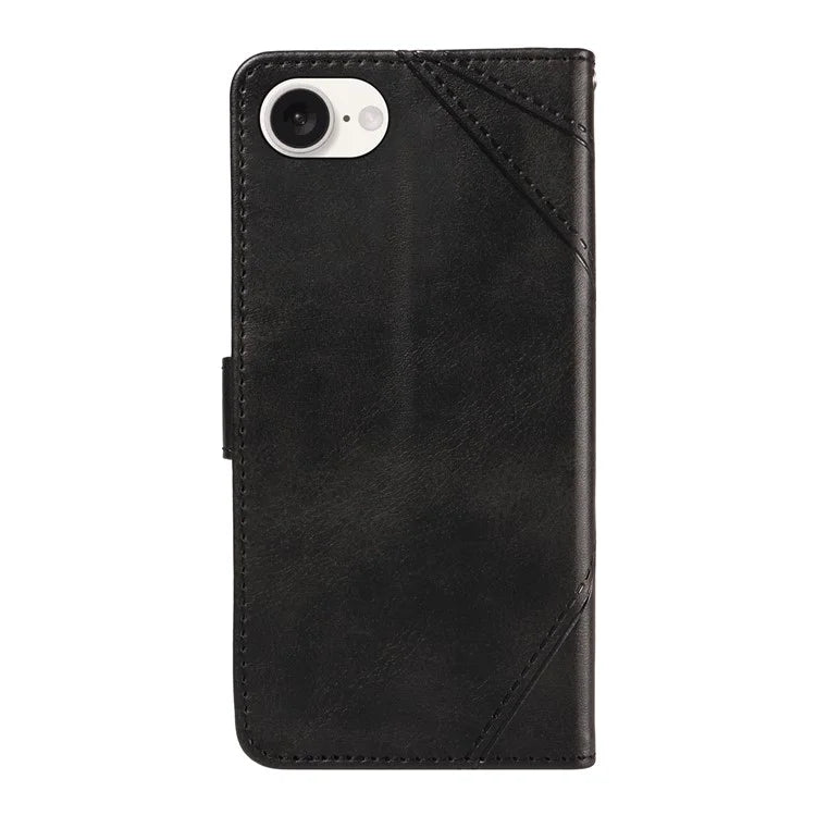 For iPhone SE (2024) Case Leather Card Holder Phone Cover Geometric Line