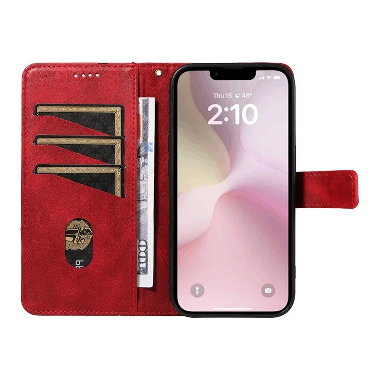 For iPhone SE (2024) Case Leather Card Holder Phone Cover Geometric Line