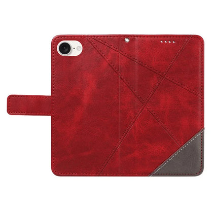 For iPhone SE (2024) Case Leather Card Holder Phone Cover Geometric Line
