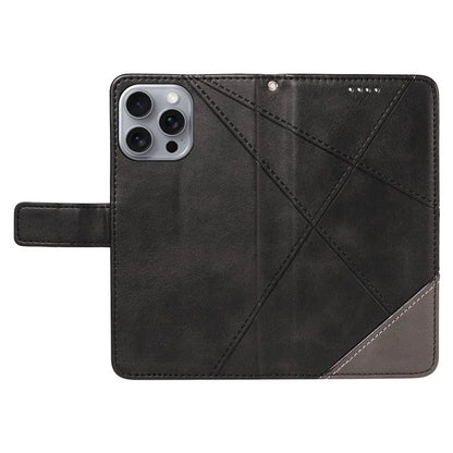 For iPhone 16 Pro Max Case Geometric Shockproof Wallet Leathe Phone Cover