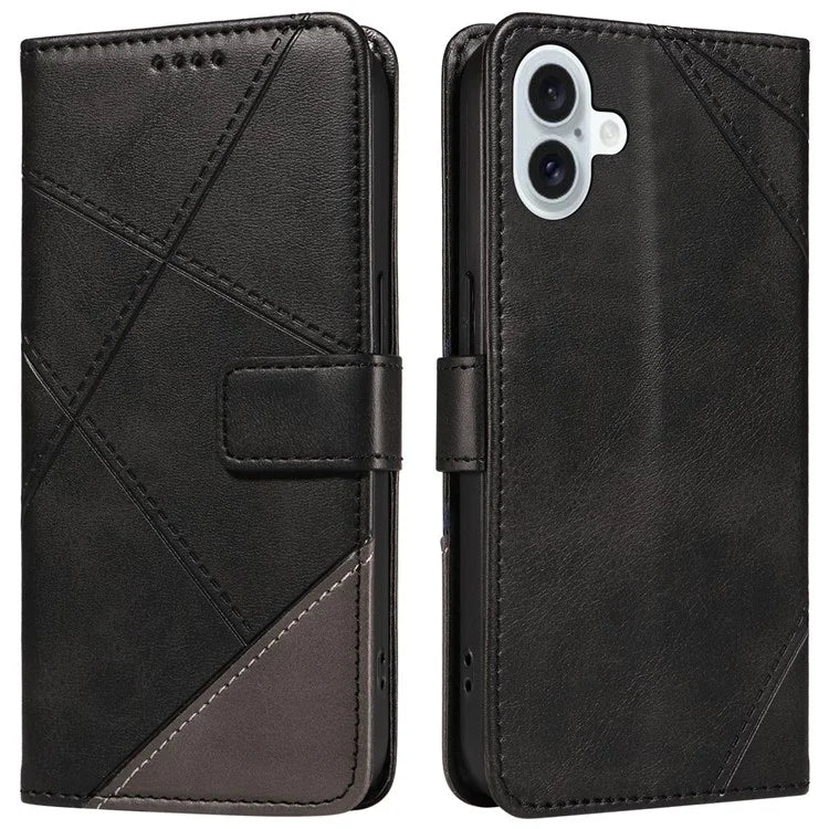 For iPhone 16 Plus Case Geometric Line Leathe Calf Texture Phone Cover