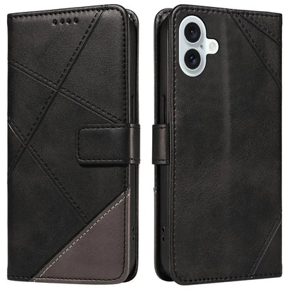 For iPhone 16 Plus Case Geometric Line Leathe Calf Texture Phone Cover