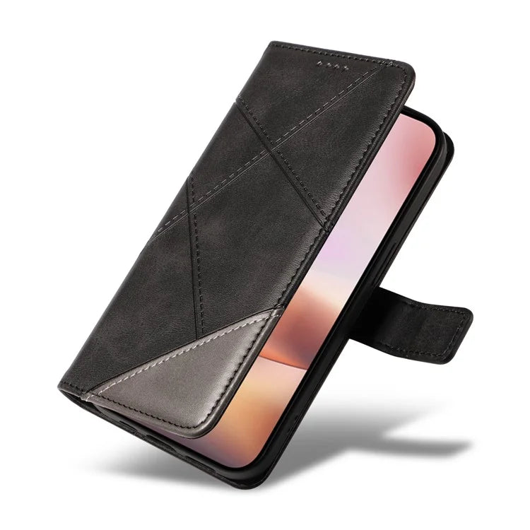 For iPhone 16 Plus Case Geometric Line Leathe Calf Texture Phone Cover