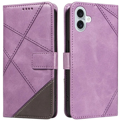 For iPhone 16 Plus Case Geometric Line Leathe Calf Texture Phone Cover