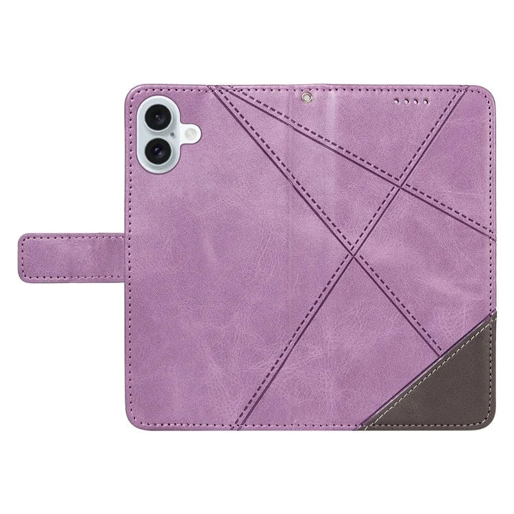 For iPhone 16 Plus Case Geometric Line Leathe Calf Texture Phone Cover